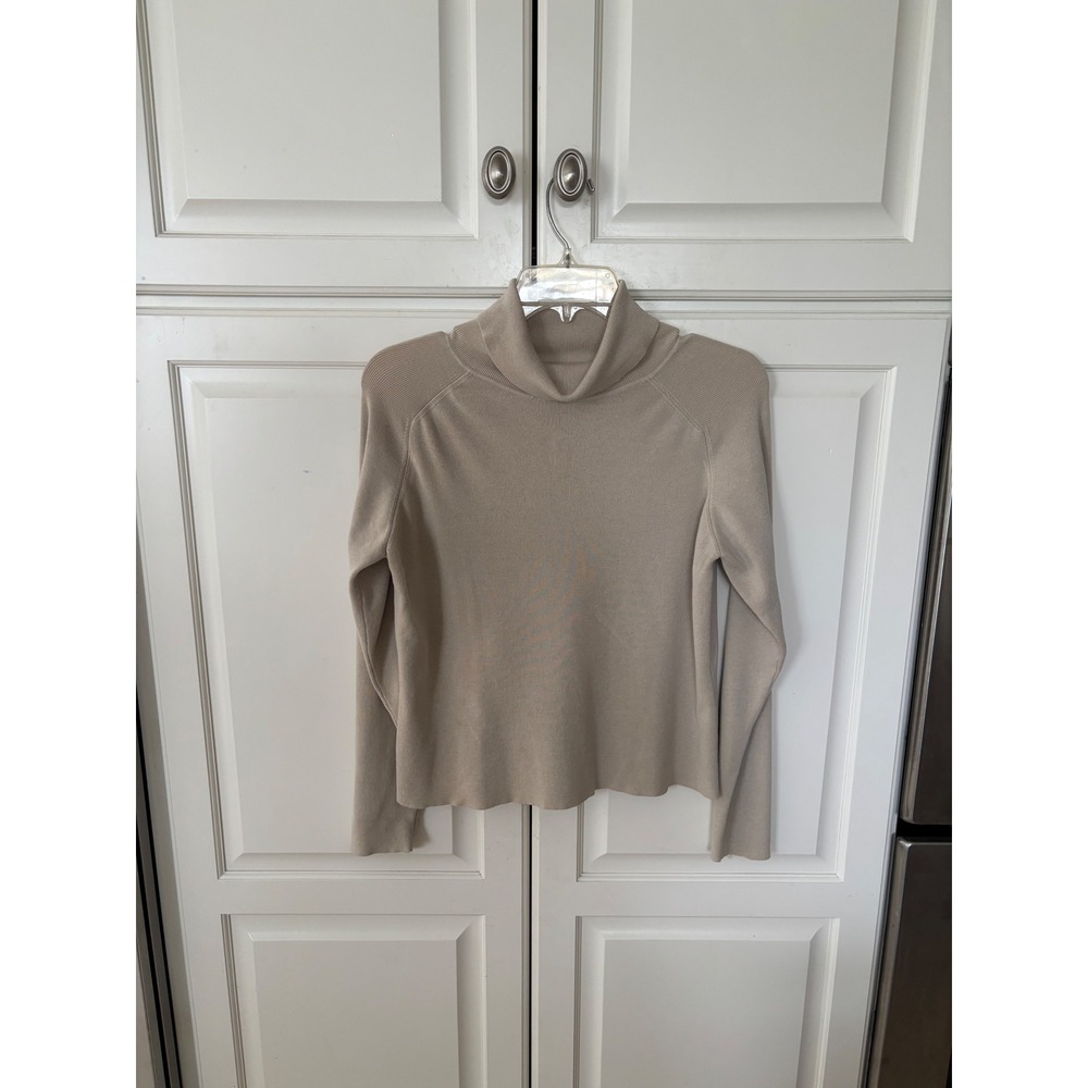 Valerie Separates Petite Silk Blend Turtleneck Sweater Beige Tan Rib Knit PL